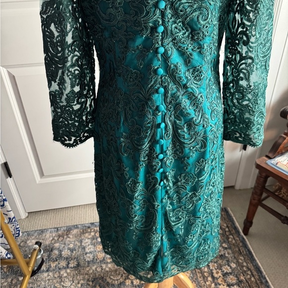 Mother Of The Bride Knee Length Chiffon Lace Formal Dress Teal Green SZ 12 NWOT - Picture 4 of 14